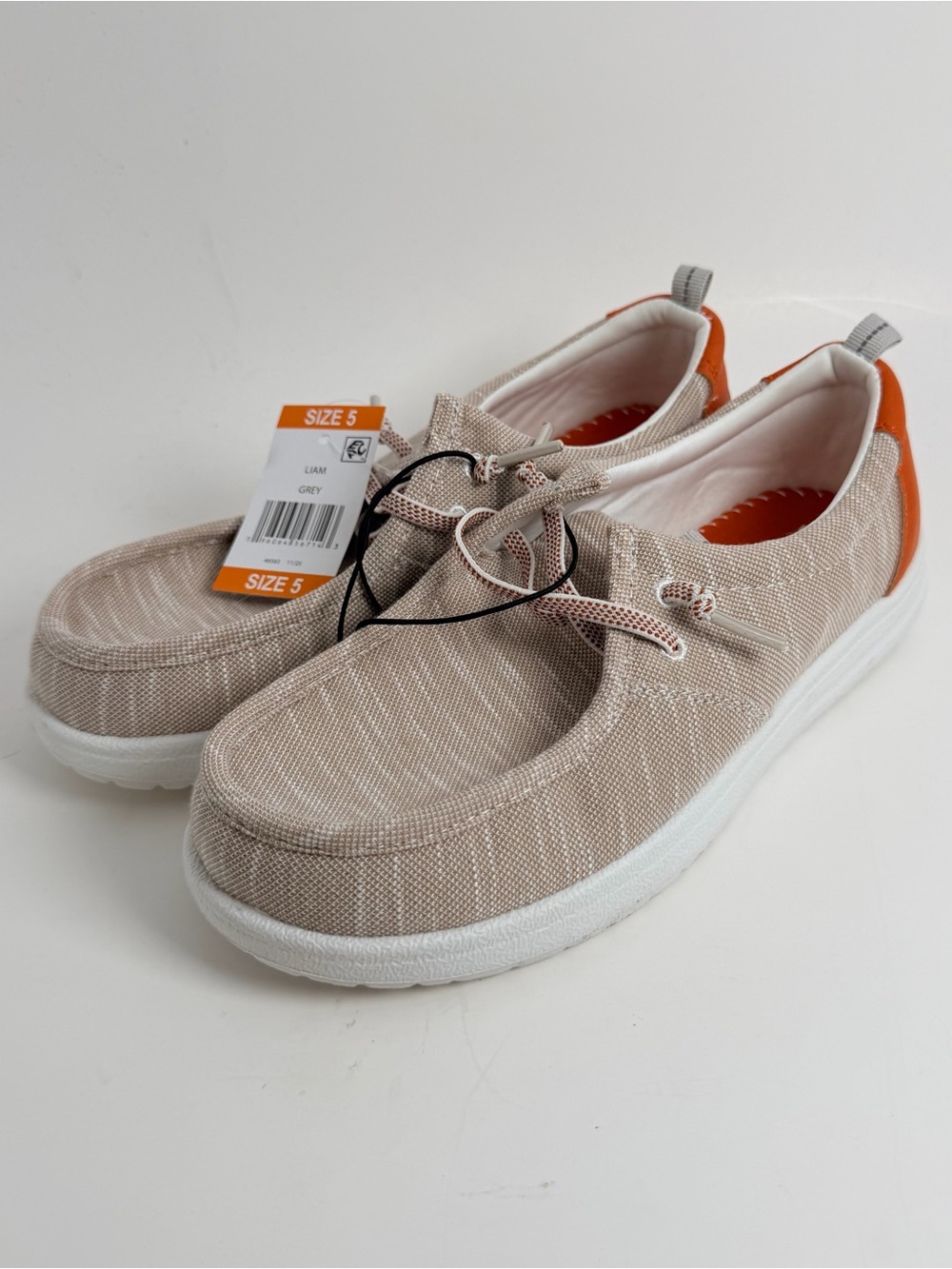 Eddie Bauer Light Gray Canvas Slip-On Loafers with Orange Heel Detail